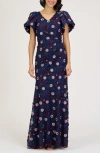 Js Collections Jade Floral Appliqué Gown In Multi