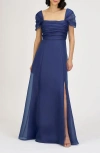 Js Collections Jane Ruched Bodice A-line Gown In Blue