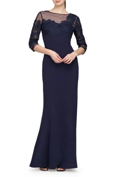 Js Collections Leilani Soutache Lace Detail Mermaid Gown In Deep Navy