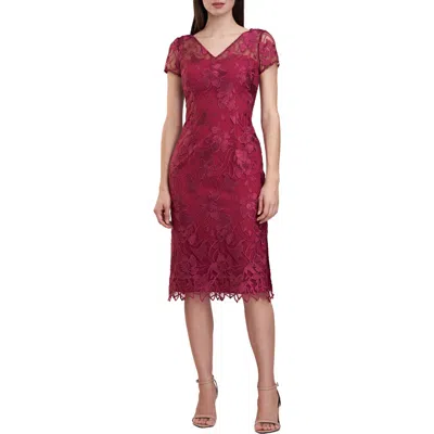Js Collections Lily Floral Embroidery Cocktail Dress In Rumba Red