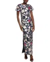 Js Collections Magnolia Floral Embroidery Gown In Black