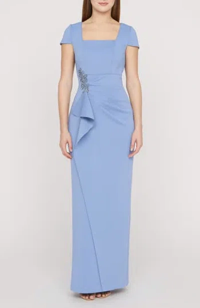 Js Collections Matilda Bead Detail Cascade Ruffle Gown In Manor Blue