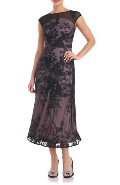Js Collections Melissa Floral Embroidered Tulle Midi Dress In Purple