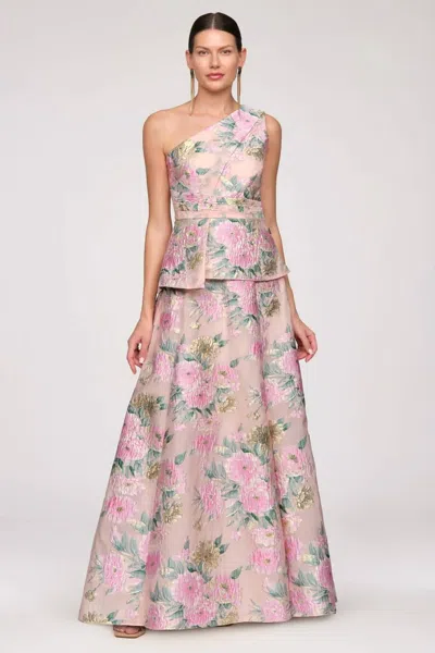 Js Collections Mia One Shoulder Gown In Blush Multi In Pink