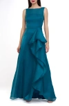Js Collections Nikita Cascade Ruffle Organza Gown In Teal Quartz