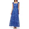 Js Collections Odessa Floral Embroidery Gown In Blue