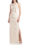 JS COLLECTIONS ODETTE ASYMMETRIC ILLUSION YOKE GOWN