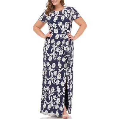 Js Collections Plus Womens Metallic Floral Embroidered Evening Dress In Blue