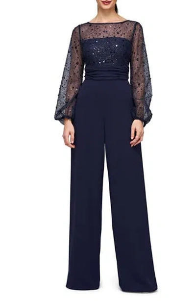 Js Collections Raelynn Embellished Long Sleeve Wide Leg Jumpsuit In Blue