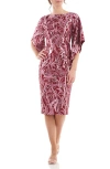 Js Collections Ruby Metallic Floral Cocktail Dress In Burgundy