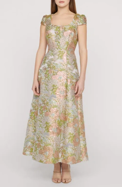 Js Collections Ruthanne Metallic Floral Jacquard Gown In Green