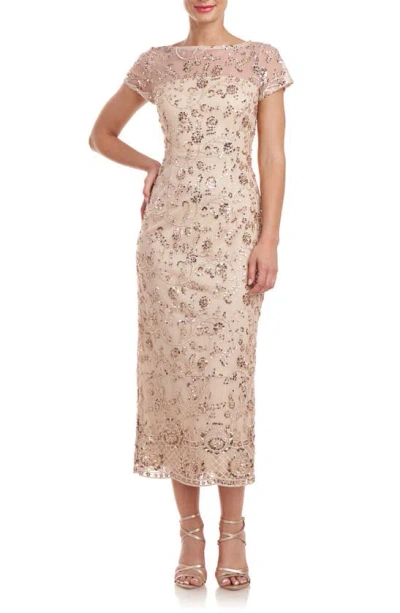 Js Collections Sequin Embroidered Cocktail Dress In Gold