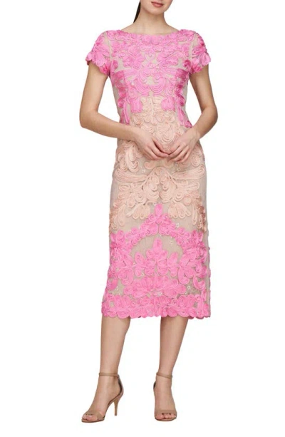 Js Collections Soutache Lace Cocktail Dress In Hot Pink Beige