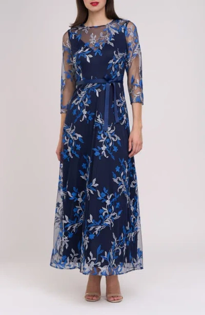 Js Collections Stefania Ankle Gown In Navy/pewter/french Blue