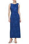 Js Collections Vivienne Stretch Jacquard Gown In Blue Quartz