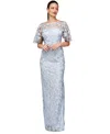 Js Collections Women's Brooke Embroidered Column Gown In Silver,azure