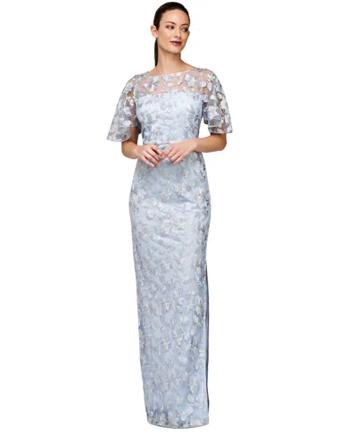 Js Collections Women's Brooke Embroidered Column Gown In Silver,azure