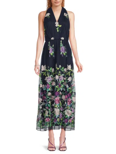 Js Collections Women's Dassie Floral Halter Gown In Black