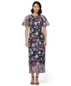 Js Collections Embroidered Floral Mesh Cocktail Dress In Multi