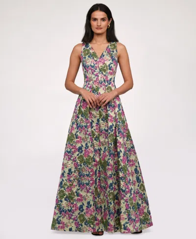 Js Collections Women's Floral Jacquard V-neck Dress In Gray