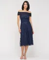 Js Collections Gemma Beaded Floral Off The Shoulder Cocktail Dress In Blue
