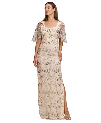 Js Collections Women's Hannah Floral-embroidered Gown In Nude,green,pink