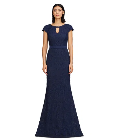 JS COLLECTIONS WOMEN'S LEIGH 3D-FLORAL KEYHOLE-CUTOUT GOWN
