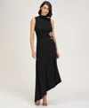 Js Collections Andrea Beaded Floral Detail Asymmetric Hem Gown In Black