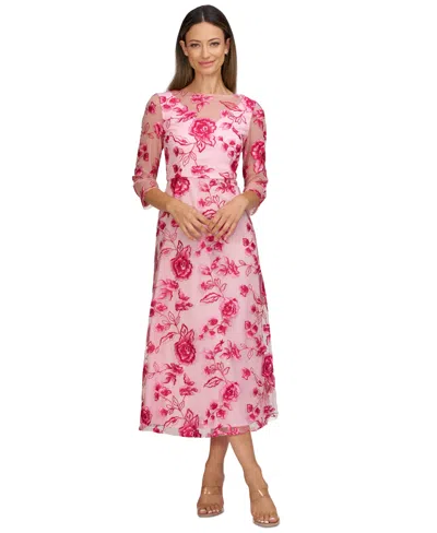 Js Collections Women's Nadine Embroidered 3/4-sleeve Party Dress In Rose Shadow,magenta