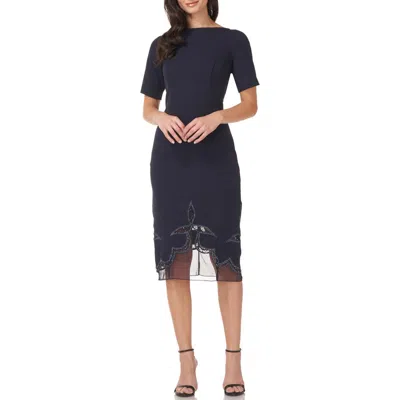 Js Collections Womens Beaded Illusion Hem Cocktail And Party Dress In Blue