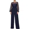 Js Collections Raelynn Embellished Long Sleeve Wide Leg Jumpsuit In Blue