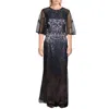 Js Collections Womens Embroidered Illusion Evening Dress In Blue