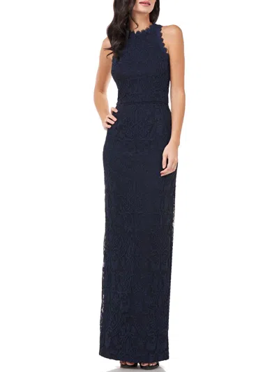 Js Collections Womens Embroidered Scalloped Evening Dress In Blue