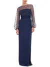 JS COLLECTIONS WOMENS MESH EMBELLISHED EVENING DRESS