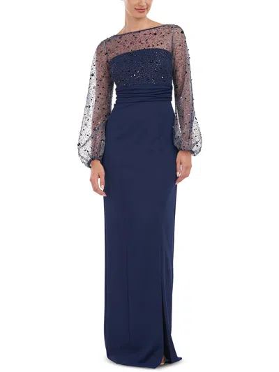 Js Collections Womens Mesh Embellished Evening Dress In Blue