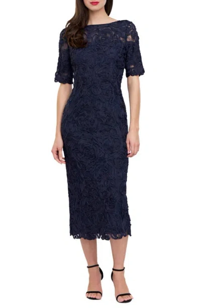 Js Collections Zaria Soutache Lace Cocktail Dress In Deep Navy
