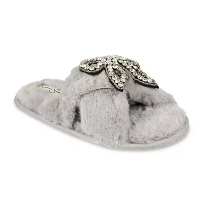 Js Jessica Simpson Beaded Bow Icon Plush Cross Womens Slip-on Slippers In Multi