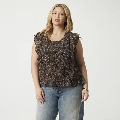 Js Jessica Simpson Chiffon Womens Plus U Neck Short Sleeve Blouse In Blue