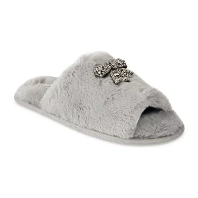 Js Jessica Simpson Embellished Bow Plush Womens Slip-on Slippers In Multi