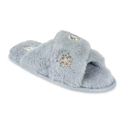 Js Jessica Simpson Embellished Plush Womens Slip-on Slippers In Blue