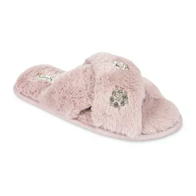 Js Jessica Simpson Embellished Plush Womens Slip-on Slippers In Multi