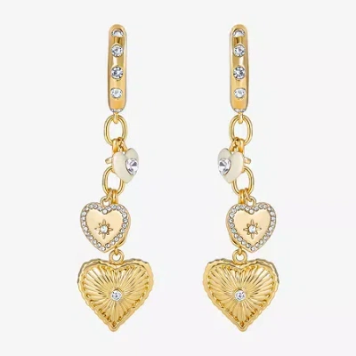 Js Jessica Simpson Gold Tone Charm Dangle Womens Glass Heart Drop Earrings In Yellow