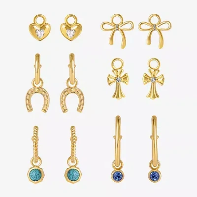 Js Jessica Simpson Gold Tone Interchangeable Charm Womens Multi Color Glass Bow Cross 3 Pair Earring Set In Yellow