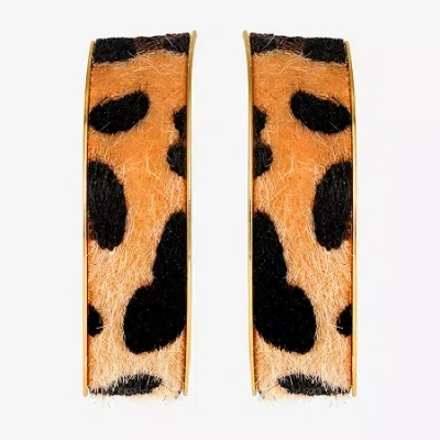 Js Jessica Simpson Gold Tone Leopard Print Womens 50.6mm Hoop Earrings In Brown