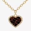 Js Jessica Simpson Gold Tone Leopard Print Womens Glass Alloy Heart 18 Inch Pendant Necklace In Gold