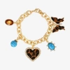 Js Jessica Simpson Gold Tone Leopard Print Womens Multi Color Glass Butterfly Heart Charm Bracelet In Gold