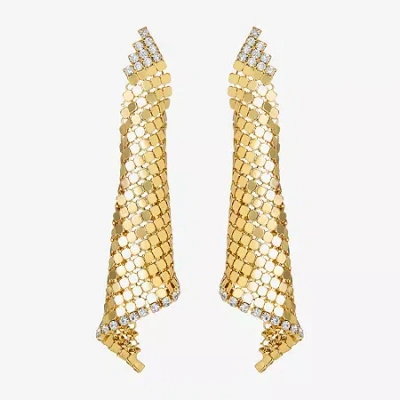 Js Jessica Simpson Gold Tone Mesh Womens Glass Triangle Drop Earrings In Yellow