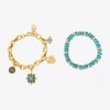 Js Jessica Simpson Gold Tone Womens 2-pc. Turquoise Turquoise Bracelet Set In Yellow