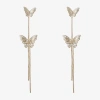 Js Jessica Simpson Gold Tone Womens Crystal Butterfly Drop Earrings In Gold