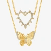 Js Jessica Simpson Gold Tone Womens Glass Butterfly Heart 2-pc. Necklace Set In Gold